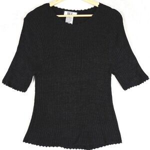 BICE Womens‎ Ribbed Knit Short Sleeve Top Sweater Black Silk Rayon Size Large